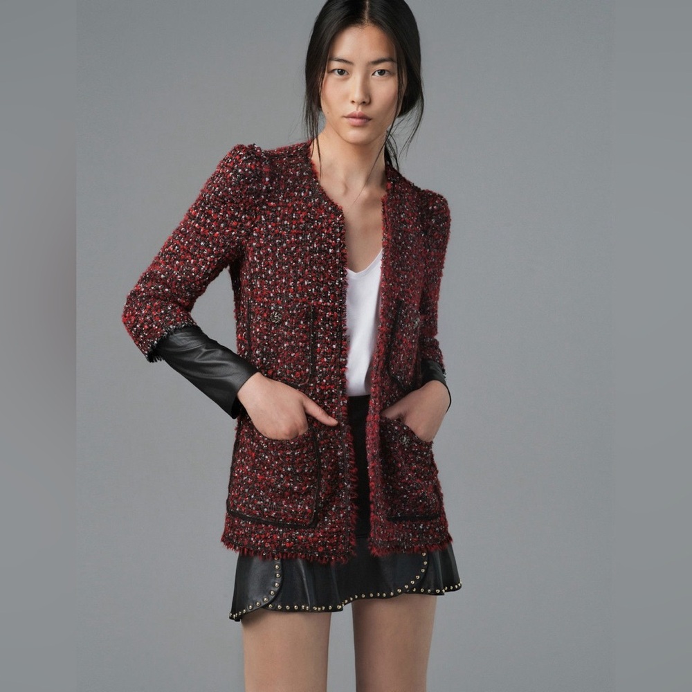 Zara Tweed jacket with vegan leather sleeves